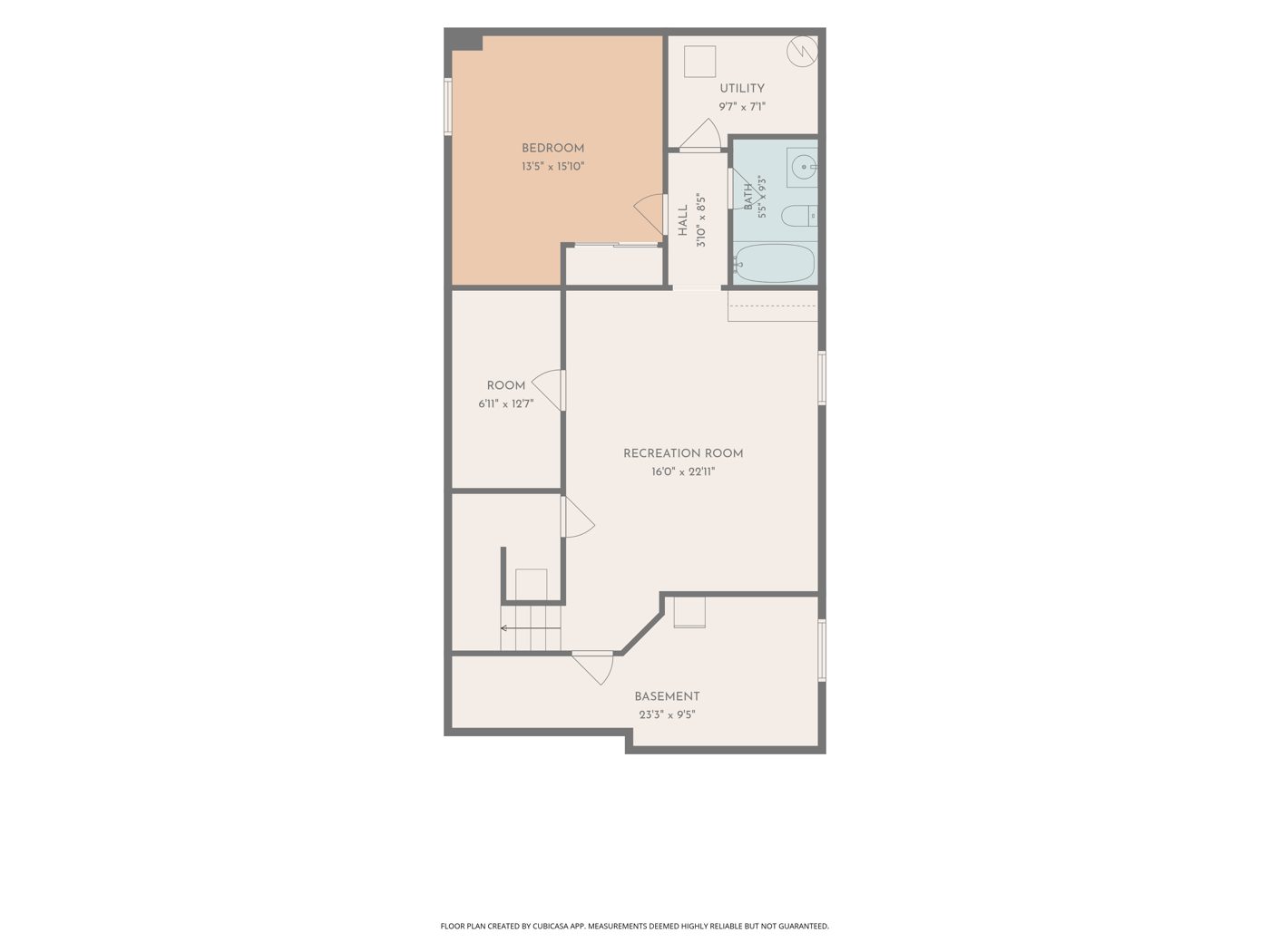 Premium color floor plan of a basement level with room names and measurements